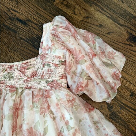 Sofie the Label Floral Smocked Mini Dress in Peach-jj6 - Picture 7 of 12